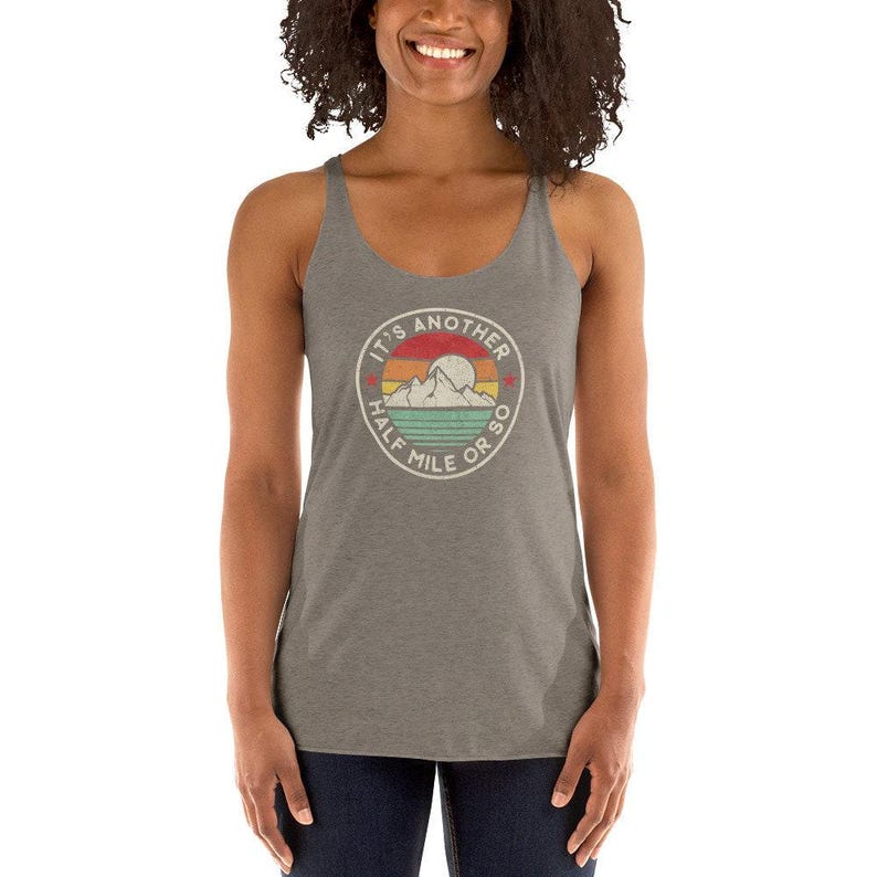 Funny hiking mountain adventure camping retro vintage another mile Next Level 6733 Ladies' Triblend Racerback Tank image 5