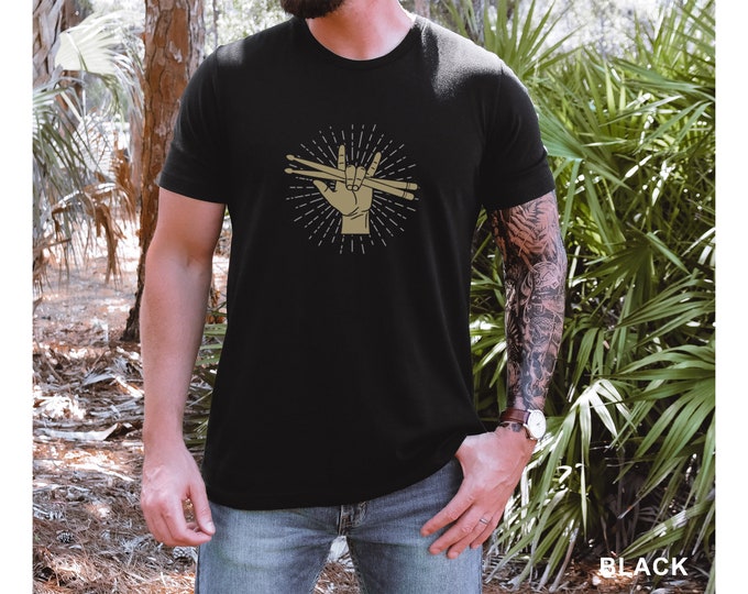 Drummer Musician Drum Sticks Drum Player Rock and Roll Unisex Jersey Short Sleeve Tee T-Shirt