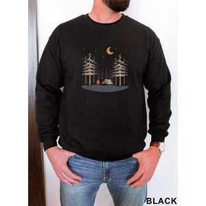Night Forest Camping Scene bonfires hiking trekking outdoors, Unisex Crewneck Sweatshirt
