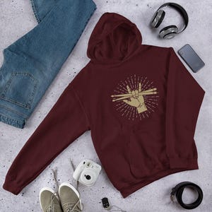 Drummer Musician Drum Sticks Drum Player Rock and Roll Unisex Hoodie Hooded Sweatshirt image 4