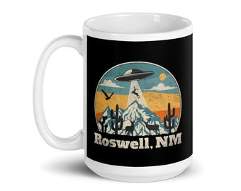 Tazza da caffè in ceramica lucida lavabile in lavastoviglie, tema della cospirazione UFO-alieni di Roswell, New Mexico
