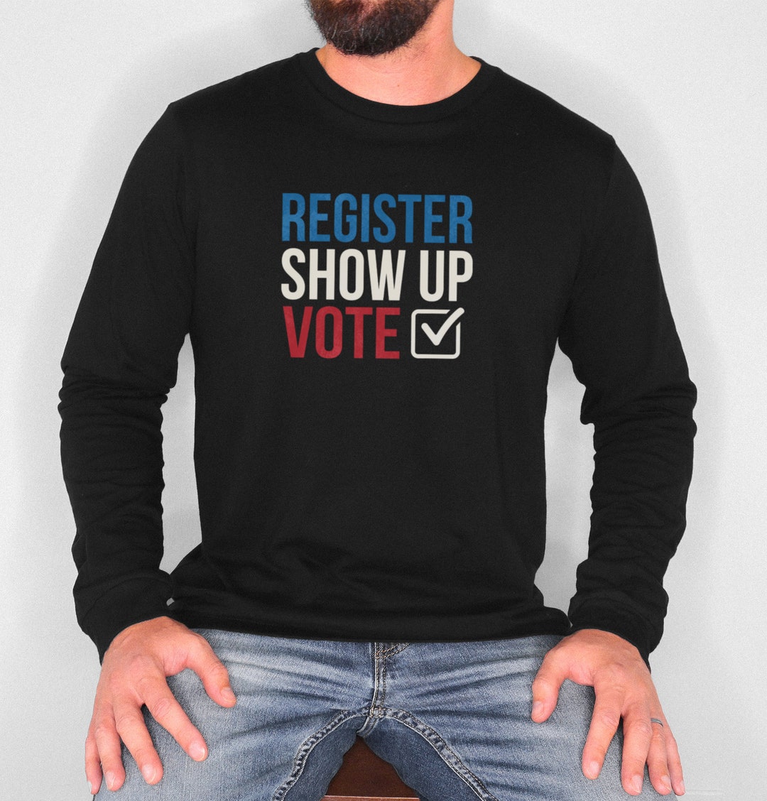Women's 'Register Show Up Vote' Graphic T-Shirt - Short Sleeve Casual Tee For Election Season, Navy, Sizes S-?