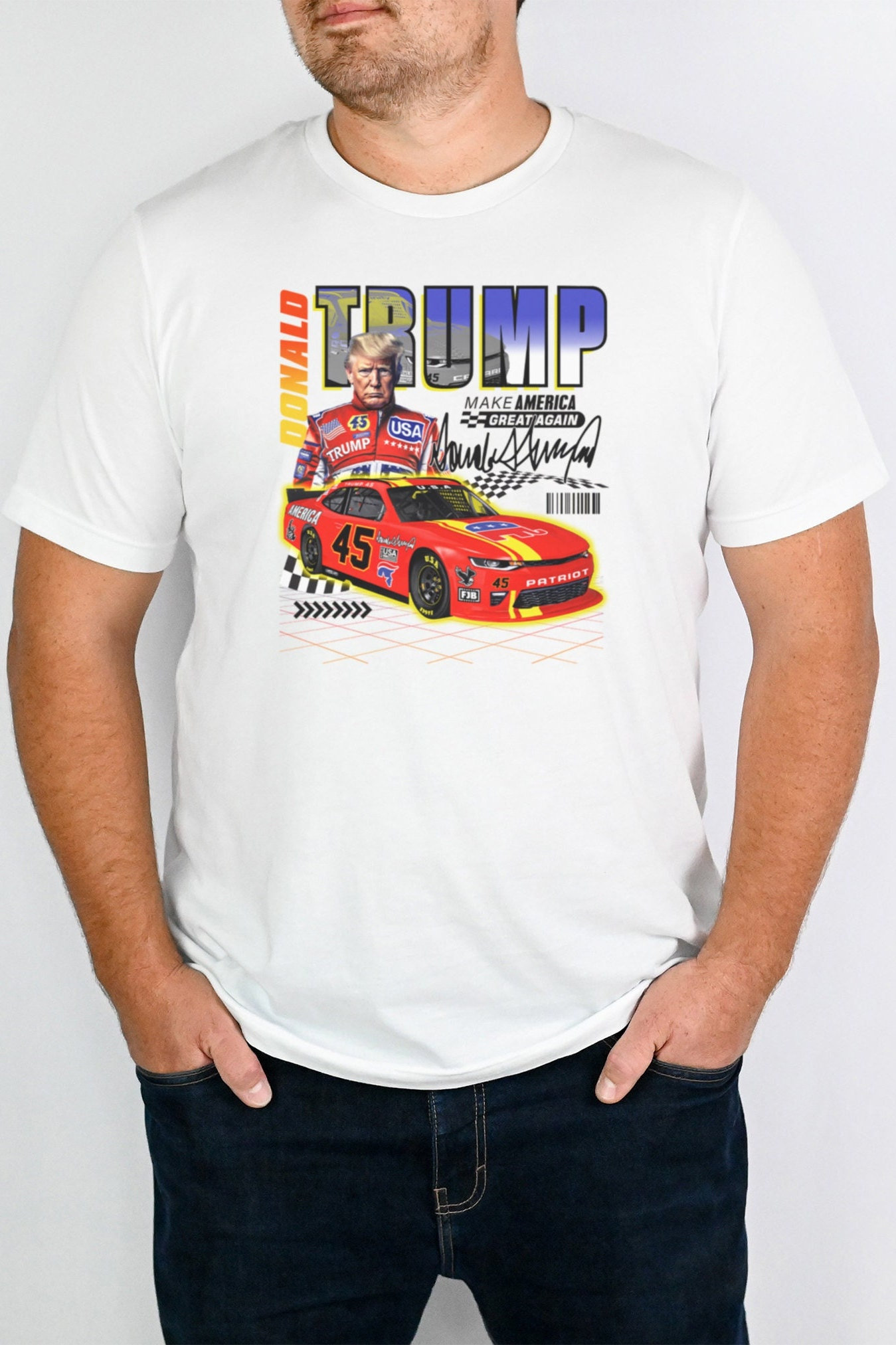 Donald Trump Make America Great Again Racing Trump Election 2024 Race car USA Funny T-Shirt Unisex Jersey Short Sleeve Tee T-shirt