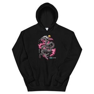 Japanese Dragon Samurai Aesthetic Rosebud flowers Unisex Hoodie Hooded Sweatshirt