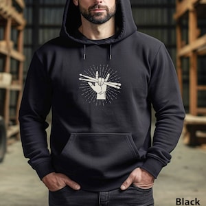 Drummer Musician Drum Sticks Drum Player Rock and Roll musician gift for him Shirt Unisex Hoodie Hooded Sweatshirt