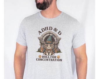 Camiseta de manga corta unisex con diseño de mazmorras, ADHD&D, ADHD Roll for Concentration, DND, Dungeon Master