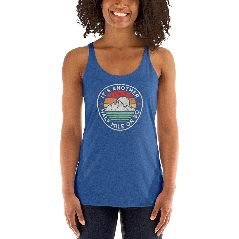 Funny hiking mountain adventure camping retro vintage another mile Next Level 6733 Ladies' Triblend Racerback Tank image 8