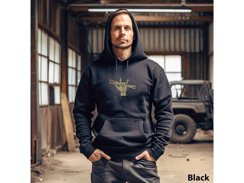 Drummer Musician Drum Sticks Drum Player Rock and Roll Unisex Hoodie Hooded Sweatshirt image 1