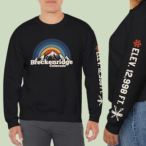 Camiseta de snowboard de Breckenridge, Colorado, camiseta de esquí, camiseta para amantes de las montañas de las estaciones de esquí, sudadera unisex con cuello redondo de Breckenridge Resort