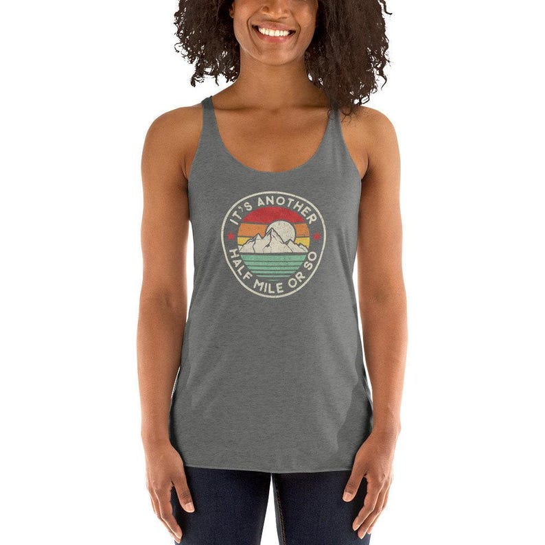 Funny hiking mountain adventure camping retro vintage another mile Next Level 6733 Ladies' Triblend Racerback Tank image 3