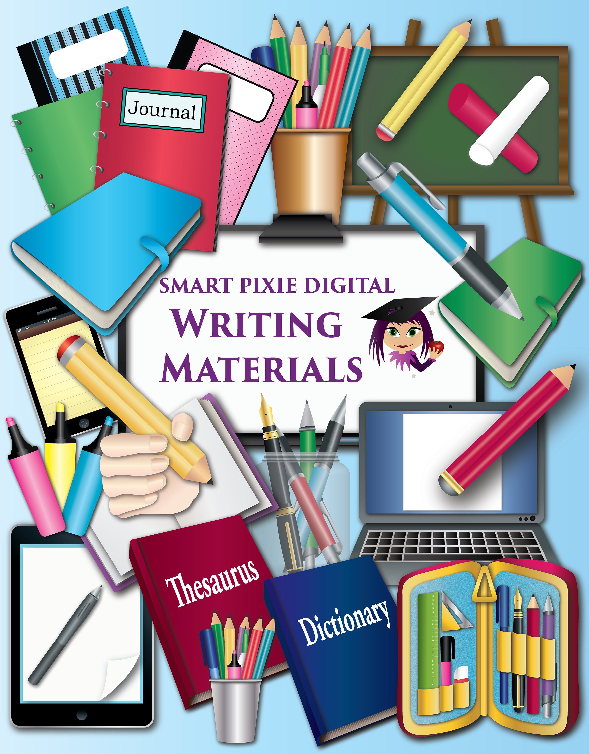 School Supplies Clipart Writing materials including pens Etsy