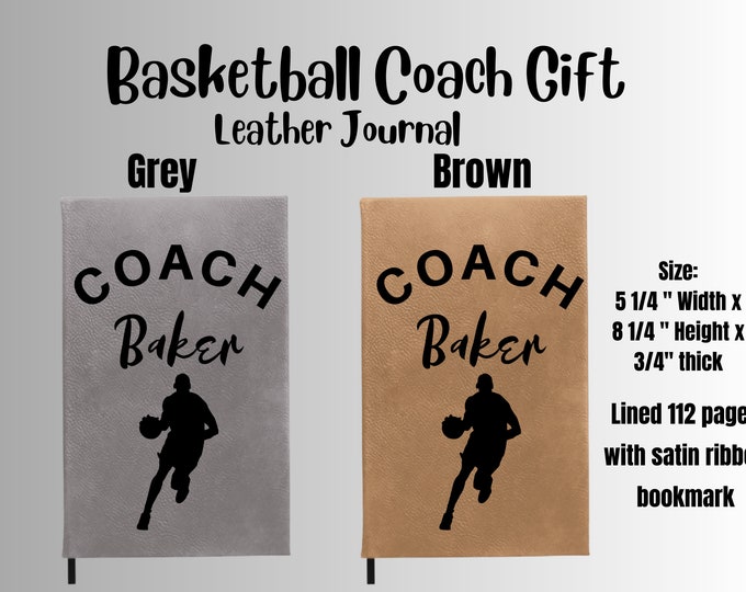 basketball coach gift, coach appreciation, coach thank you gift, vegan leather journal, personalized journal, best coach gift, coach gift