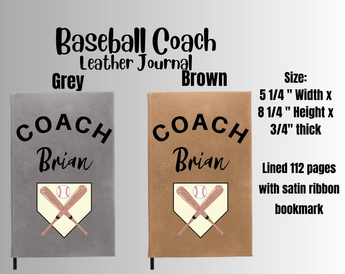 baseball coach gift, coach appreciation, coach thank you gift, vegan leather journal, softball coach gift, best coach gift, custom journal