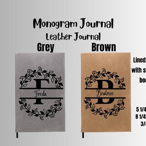 monogrammed journal, personalized journal, monogram notebook, faux leather journal, writing journal, self care journal, lined journal