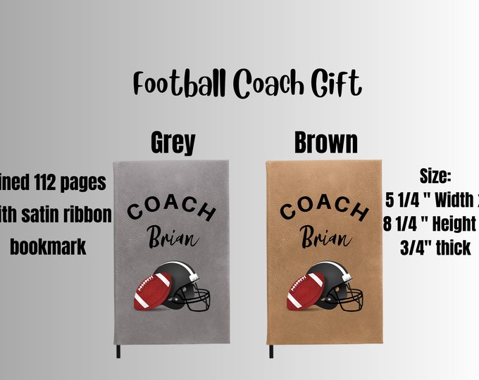 Football coach gift, coach appreciation, coach thank you gift, football coach, personalized leather journal, vegan leather journal