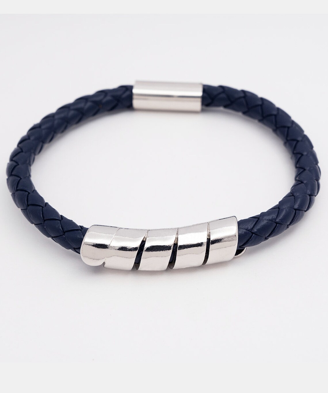 "To My Grandson" Braided Leather Bracelet - Handmade Gift From Grandma/Mom, Stainless Steel Charm, 8.3 Inch