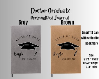 doctor graduation, personalized journal, doctor notes, faux leather journal, writing journal, doctor notebook, lined journal, doctor gifts