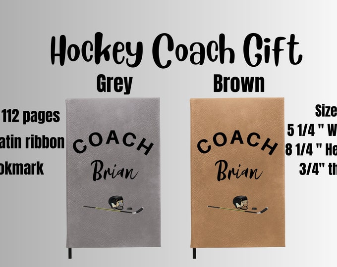 hockey coach cadeau, coach waardering, coach bedankje geschenk, hockey coach, gepersonaliseerde lederen dagboek, vegan lederen dagboek, sportcoach