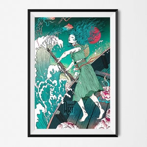 Green Waves Fine Art Print - Fantasy Magical Squid Storm - Limited Edition