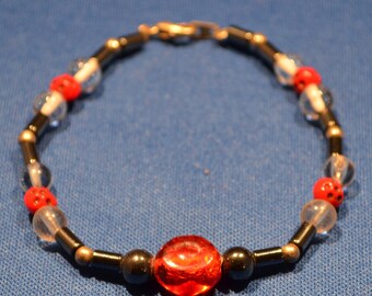 Handmade beaded bracelet, Red and Gray beaded Bracelet / Free Shipping