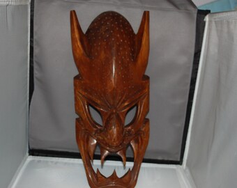 Wooden Demon Mask Etsy The hannya mask is possibly one of the best known and most famous of all masks used with traditional japanese noh theatre (please read below to learn more about noh and its sister performance art. wooden demon mask etsy