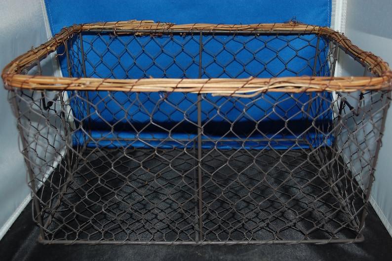 Wire Chicken Egg Basket With a Wicker Top Authentic Etsy