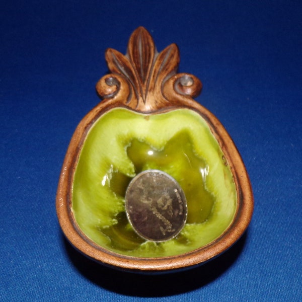 Treasure Craft Pear Trinket Dish Marbled Green Glaze, small size, Vintage 1962 Treasure Craft of Hawaii Tiki Style Numbered Pice
