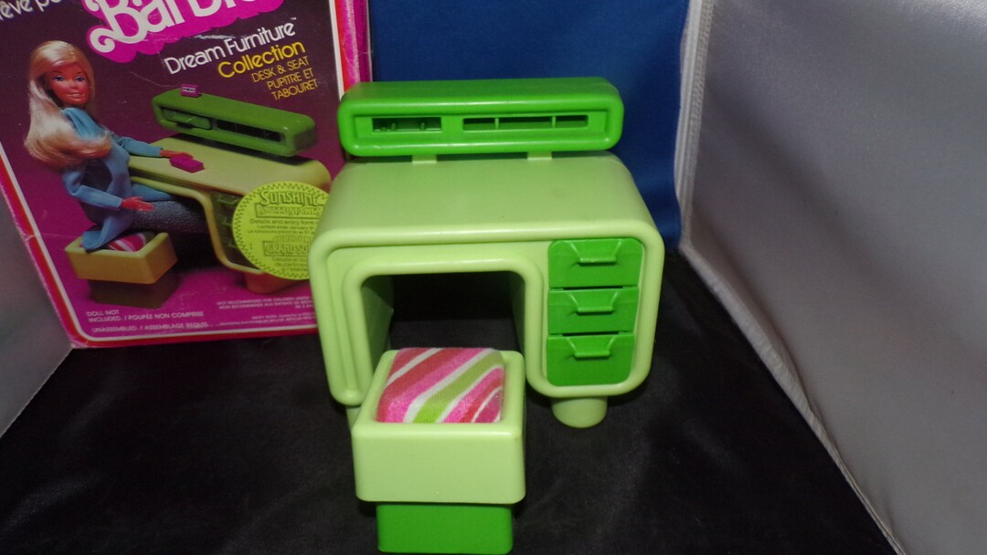 Vintage 1978 Barbie Dream House Furniture GREEN Desk & Stool Etsy