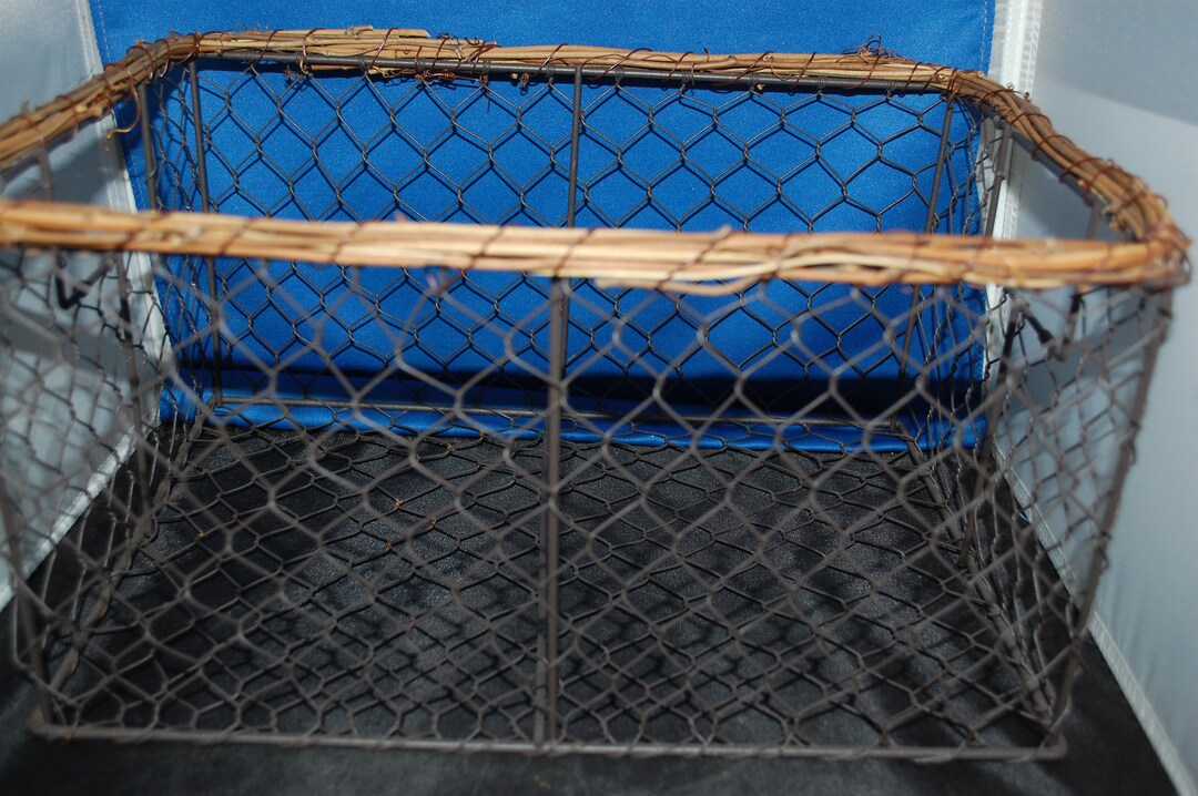 Wire Chicken Egg Basket With a Wicker Top Authentic Etsy