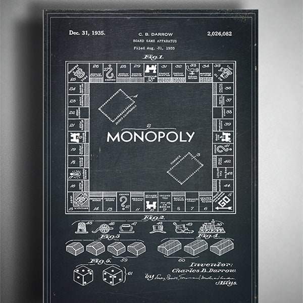 Monopoly Patent Art Print - Chalkboard Background 16x20 - Instant Download