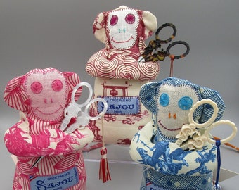 MAISON SAJOU MONKEY • French 100% Premium Cotton Fabric • Handmade in France • Scissor Holder • Kingsland Needle Art