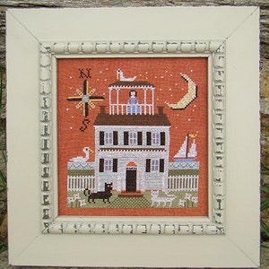 CARRIAGE HOUSE SAMPLINGS &quot;Widow&#39;s Walk&quot; Counted Cross Stitch Pattern, Chestertown Maryland, Cats, Sailboat, Flowers, House, Pattern Only
