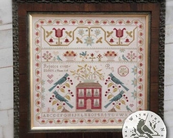 With Thy Needle and Thread "REJOICE EVERMORE" Brenda Gervais, Counted Cross Stitch Pattern, Chart, An Antique Reproduction, Pattern Only