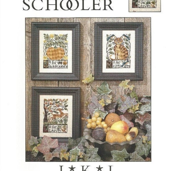 J*K*L by The Prairie Schooler Counted Cross Stitch Pattern Primitive Alphabet Series, Leaflet Pattern Chart Book No. 105