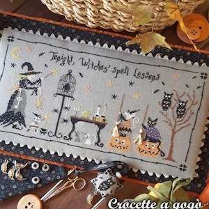 CROCETTE A GOGO  •  &quot;Magic Lessons&quot; • Counted Cross Stitch Pattern • 2 Patterns, Halloween, Pumpkins, Witch, Paper Pattern