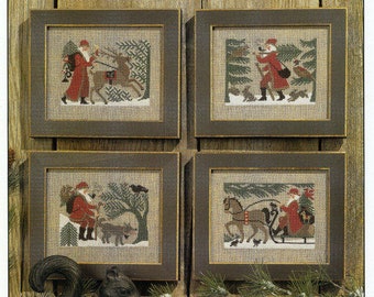 The Prairie Schooler WOODLAND SANTAS Counted Cross Stitch Pattern, Winter, Christmas, Santa, Chart Book No. 96