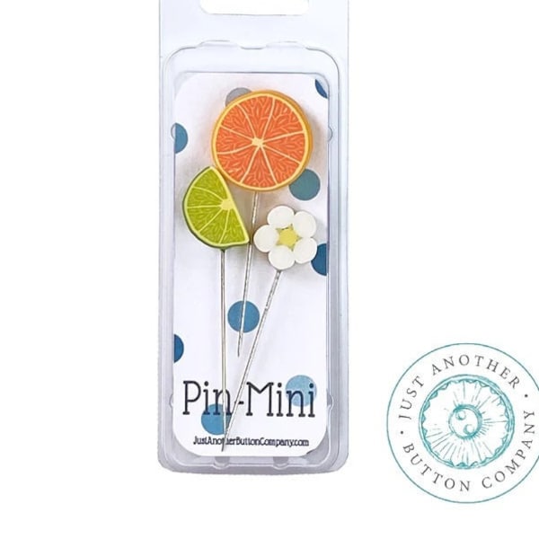 JUST ANOTHER BUTTON Co. "Pin-Mini: Vitamin C (Limited Edition)" Pincushion Pin Embellishments, Stainless Steel Pins, Assortment 0f 3, jpm443