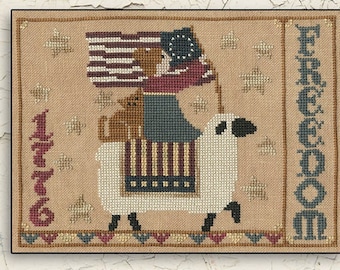 TERESA KOGUT "This Land" • Counted Cross Stitch Pattern • Americana, Primitive, American Flag, 1776, Freedom, Sheep, folk art, Pattern Only