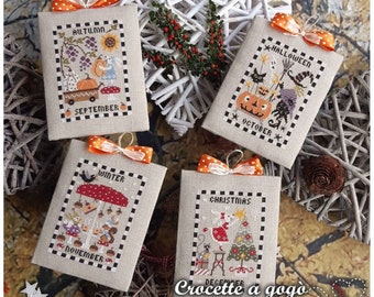 Crocette A Gogo  • "Calendar - Part 3 • Counted Cross Stitch Pattern • 4 Cross Stitch Patterns, Autumn, Halloween, Winter, Christmas