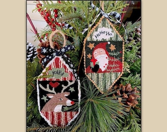PUNCH NEEDLE PATTERN "Santa & Reindeer" by Teresa Kogut Creative Whims, Punchneedle, Country Decor, Ornaments, Christmas