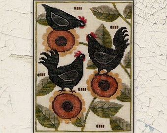 TERESA KOGUT "Bloomin' Hens" • Counted Cross Stitch Pattern • Summer, Sunflowers, Primitive, folk art, Pattern Only