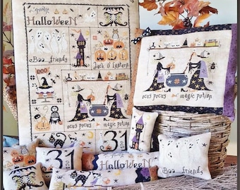 Crocette A Gogo • "Waiting For Halloween" • Counted Cross Stitch Chart • 10 Patterns • Black Cat, Witches, Ghosts, Pattern Only