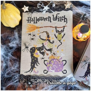 CROCETTE A GOGO "Halloween Witch" • Counted Cross Stitch Pattern • Halloween, Autumn, Fall, Black Cat, Paper Pattern