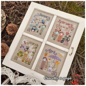 CROCETTE A GOGO "The Time Window - Part 1" • Counted Cross Stitch Pattern • January, February, March, April, Calendar, Italy, Paper Pattern