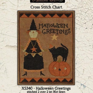 TERESA KOGUT &quot;Halloween Greetings&quot; • Cross Stitch Pattern • Halloween, Pumpkin, Witch, Black Cat, Fall, XS340, Paper Pattern
