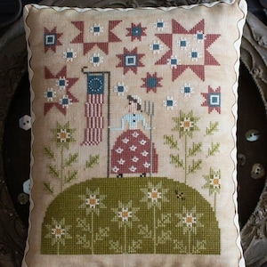 PLUM STREET SAMPLERS "Summer Hill" • Counted Cross Stitch Pattern • American Flag, Americana, Flowers, Series, Paper Pattern