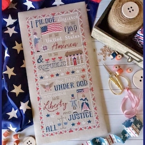 CROCETTE A GOGO The Pledge of Allegiance Counted Cross Stitch Pattern Chart American Flag Liberty Americana Pattern Only image 1