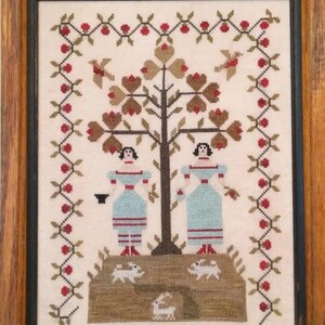 MERRY WIND FARM &quot;Girls in Blue Dresses&quot; • Counted Cross Stitch Pattern • Chart • Reproduction Sampler • Pattern Only