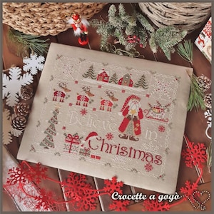 BELIEVE IN CHRISTMAS by Crocette A Gogo Counted Cross Stitch Paper Pattern Santa, Reindeer, Sleigh, Presents, Snowflakes, Winter image 1