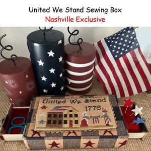 MANI DI DONNA &quot;United We Stand Sewing Box&quot; Counted Cross Stitch Pattern, Chart, Americana, Patriotic, Life, Liberty, Pattern Only